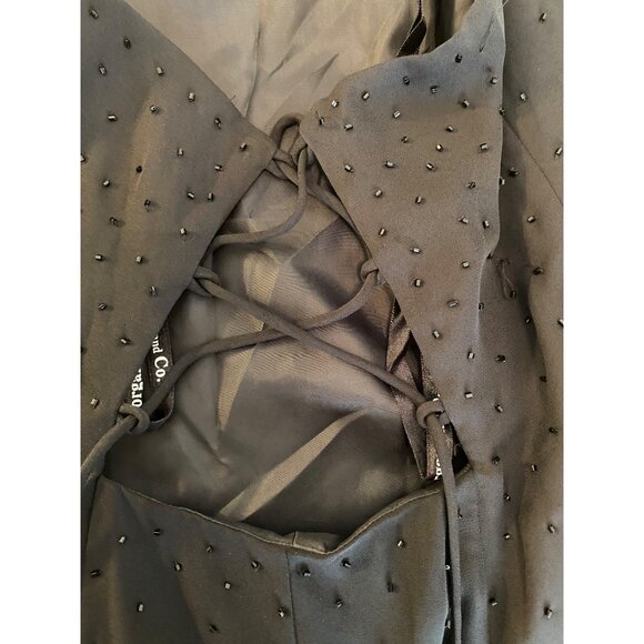 Vintage Morgan & Co. Formal Maxi Dress Black Halter Pink Floral Embroidery  7/8 - Picture 7 of 16